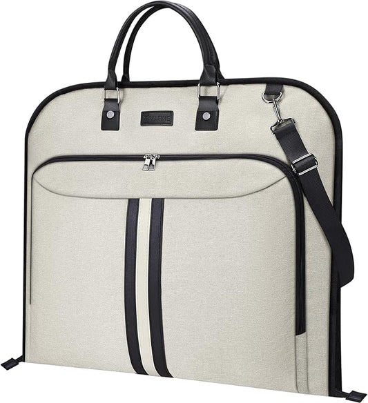 BALEINE Travel Garment Bag, Travel Suit Bag for Men, 42'' Waterproof Carry on Garment Bag for Hanging Clothes, Garment Duffel Bag for Travel Business (Beige)