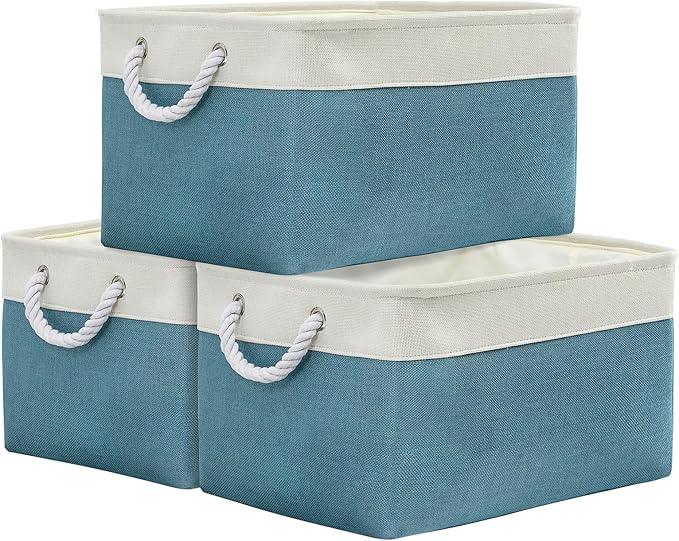 TheWarmHome Storage Baskets for Organizing - Extra Large 3 Pack 17x14x10 inch Storage Bins for Shelves Closet Nursery Bathroom Bedroom Baby Clothes Dog Toy Home Organization (White & Green)