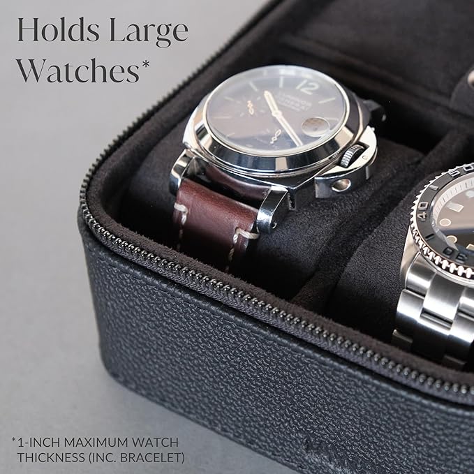 TAWBURY 3 Watch Case for Men – Luxury Leather Watch Travel Case for Men | Black Watch Cases for Men Travel | Traveling Watch Holder for Men | Black Watch Roll Case | 3 Watch Box for Men Travel