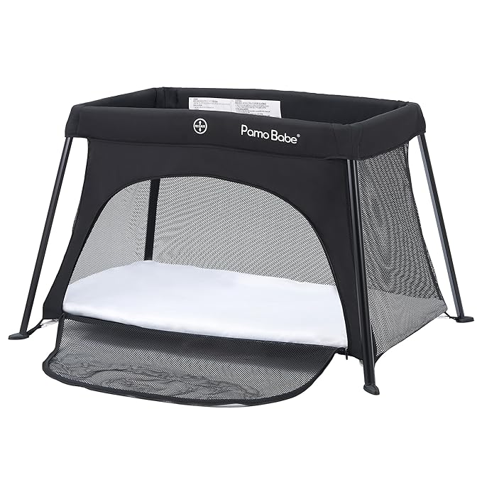 Pamo Babe Travel Crib Lightweight Baby Playard with Mattress Compact Play Yard with Detachable Legs