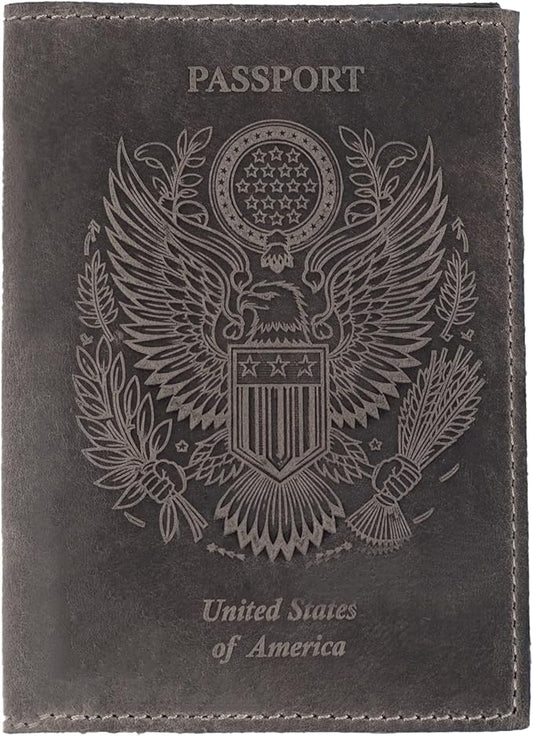 LEATHER VILLAGE Leather Passport Holder Cover – Travel Wallet with Card Slots, Vintage Passport Case for Men & Women – Cute Organizer for Travel Accessories & Documents - Grey
