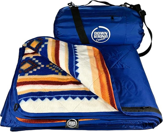DOWN UNDER OUTDOORS Large Waterproof Windproof Extra Thick 350 GSM Quilted Fleece, or Sherpa Stadium Blanket