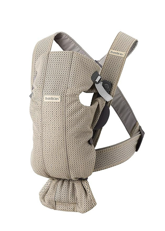BabyBjörn Baby Carrier Mini, Gray Beige, 3D Mesh Newborn Carrier (7-25 lbs), Ergonomic, Easy-to-Use