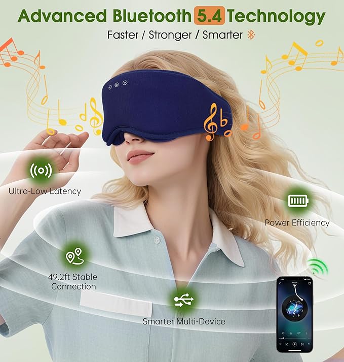 LC-dolida Bamboo Cotton Bluetooth Sleep Mask, 2 in 1 3D Soft Sleep Mask with Sleep Headphones, Sleep Eye Mask with Timming Setting, Blackout Sleeping Mask for Side Sleepers, Women Men, Navy