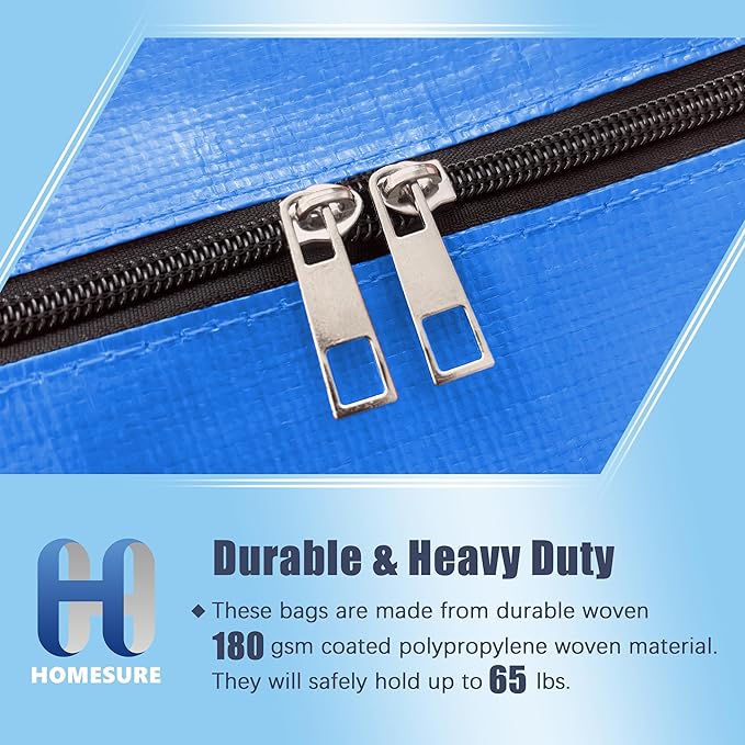 8 Pack Large Strong Moving Bags with Zippers & Carrying Handles - Water-Resistant - Heavy Duty Storage Tote for Space Saving, Fold Flat, Alternative to Moving Box (Sky Blue)