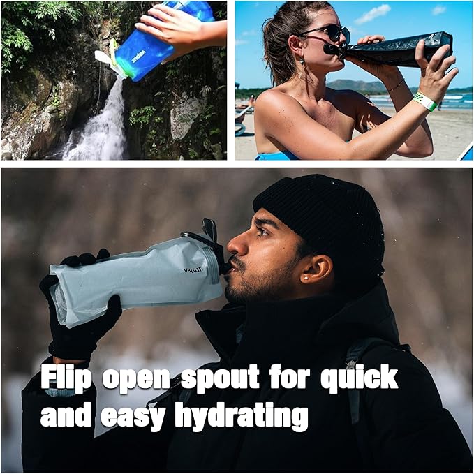 Vapur Collapsible Water Bottle With Carabiner, Compact Bottle Folds Flat For Hydration On The Go, Ideal for Traveling, Hiking or Camping, 23 Ounce, Magenta, Pack of 1