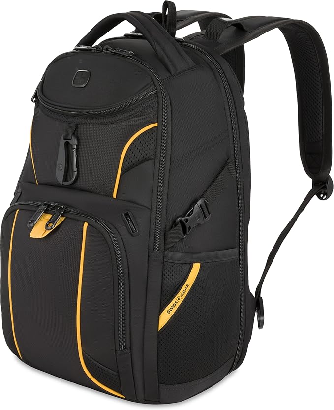 SwissGear Mini 1900 Scansmart Slim Version Laptop Backpack, Black/Gold, 16-Inch
