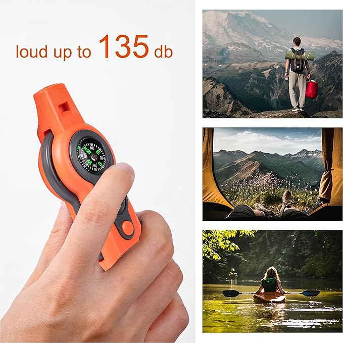 Emergency Survival Function Whistle, Outdoor Multifunctional Tool Safety Whistle with Lanyard, Ideal for Kayaking, Boating, Hiking, Camping, Climbing, Hunting, Fishing, Rescue Signaling