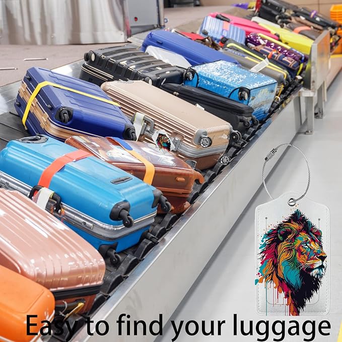 Colorful Lion in Pop Luggage Tags for Suitcases,Leather Bag Tags for Backpacks Handbag Instrument with Name ID Label Travel Essentials Baggage Tags 2 Pack