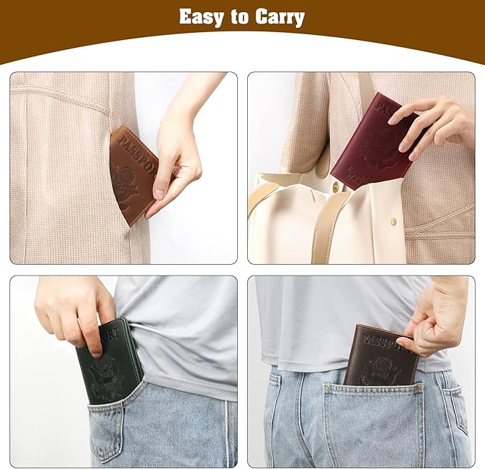 Jack&Chris Leather Passport Holder, Passport Travel Wallet Cover Case for Men Women, Leather Travel Documents Organizer Protector, JC105-Brown