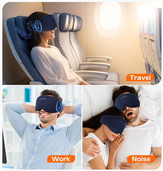 Bluetooth Sleep Mask with 2 Removable 3D Contoured Cup, Bamboo Cotton Sleeping Headphones for Side Sleepers with Timming Setting, Blackout Eye Mask for Sleeping Travel Meditation Men Women