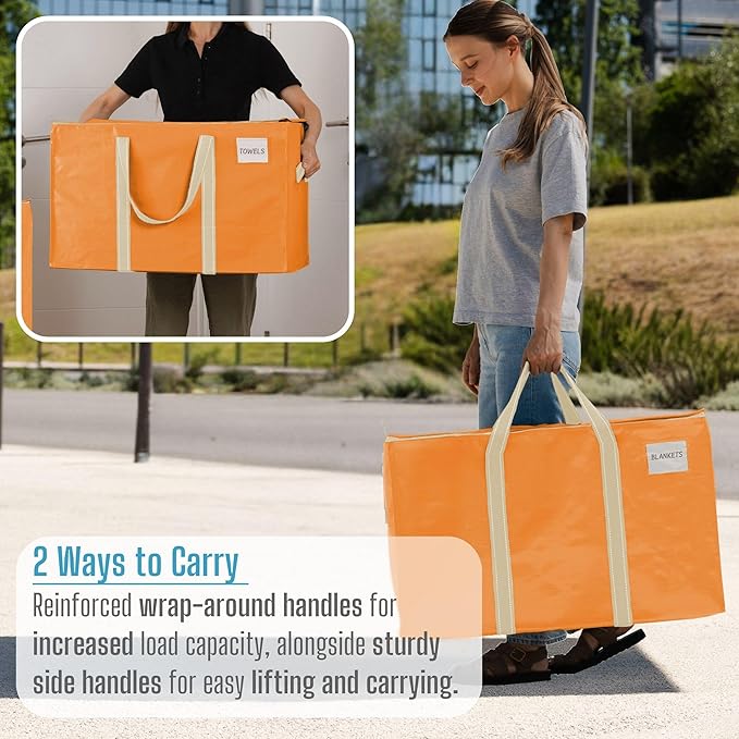 VENO 8 Pack Moving Bags, Heavy Duty, Moving Boxes Alternative, Packing Storage Supplies, Dorm Room Essentials with Zipper for Clothes, Extra Large Packaging Totes (Seasonal Autumn Orange, 8 Pack)