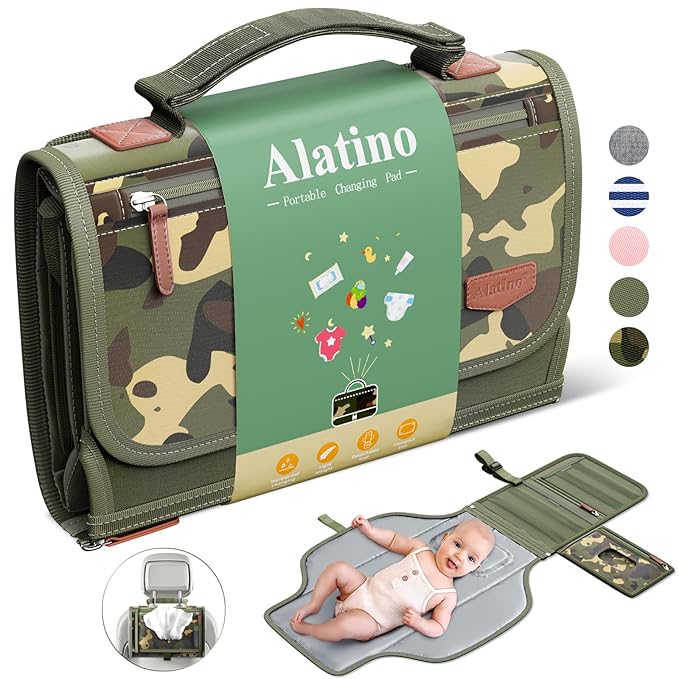 Portable Diaper Changing Pad for Baby, Detachable Travel Changing Pad with Baby Wipes Pocket, Gifts for Baby Shower, Newborn Girls and Boys (Green Camo)