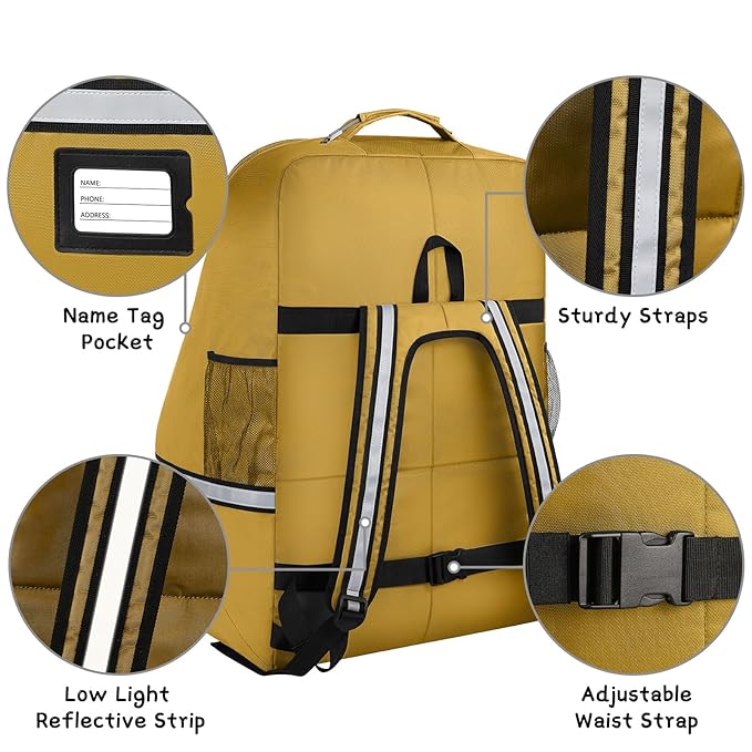 Car Seat Travel Bag - Padded Car Seat Carrier with Steel Cable Handle and Reflective Stripes, Large Durable Airport Gate Check Bag with Shoulder Strap