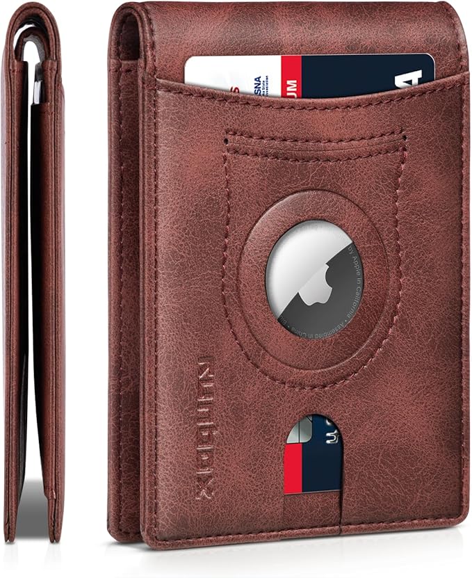 RUNBOX AirTag-Wallet-Mens-Slim-RFID Blocking Wallets Leather with Bill Compartment Air Tag Bifold Card Holder Wallet Gifts for Men Dad