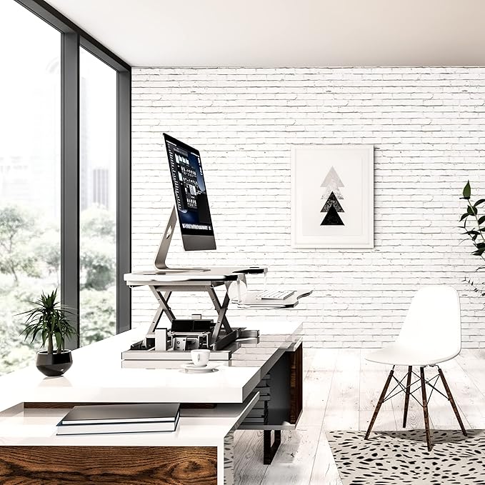 VERSADESK® Electric Standing Desk Converter, 40 Inch Large PowerPro™ Height Adjustable Sit to Stand Desk Riser with Keyboard Tray, Built-in USB Charging Outlet, Ergonomic Workstation, White