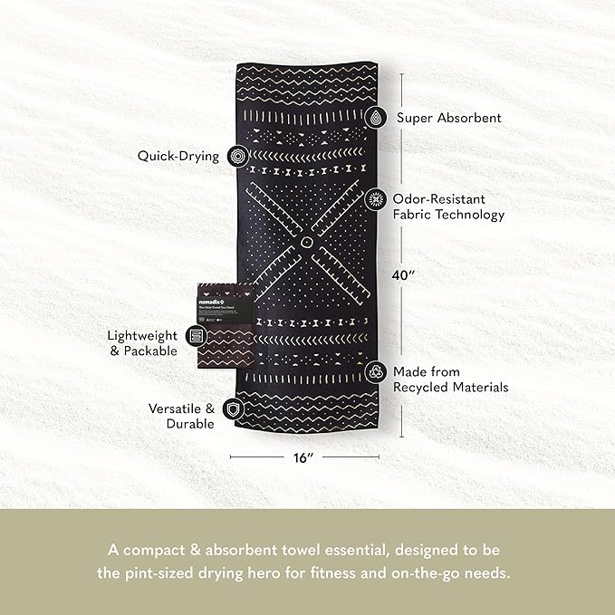 Nomadix Mini Towel - Perfect for Beach, Pool, Travel, Camping, Yoga - Made with Recycled Materials - Super Absorbent - Sand Resistant - Mud Cloth - 16x40