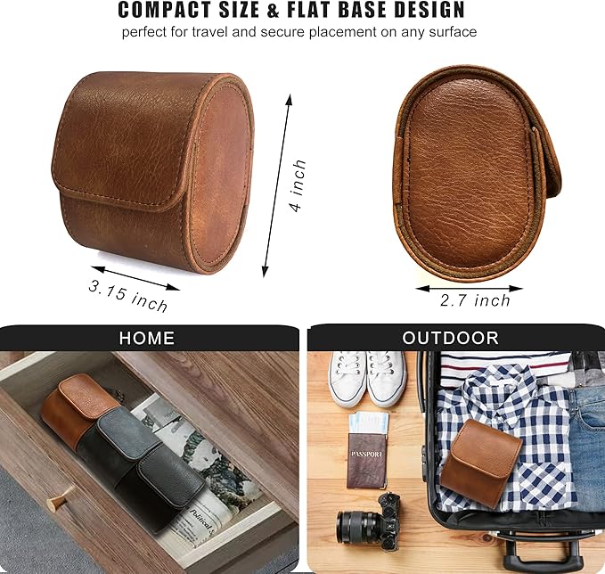 Longjet Watch Roll Travel Case for Men Portable Watches Organizer Box with Removable Velvet Pillow Holder (1 Slot Brown)