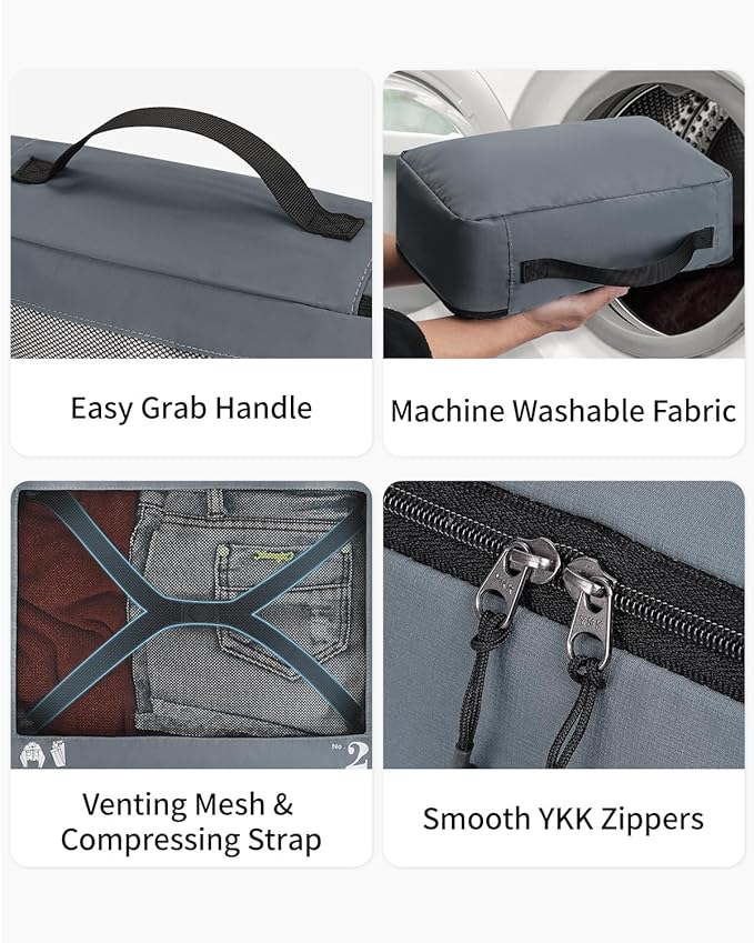 ECOHUB 7 Set Packing Cubes Tear-Resistant Luggage Packing Organizers with Number Icon for Travel Accessories Luggage Suitcase Machine Washable Packing Cubes (Grey)