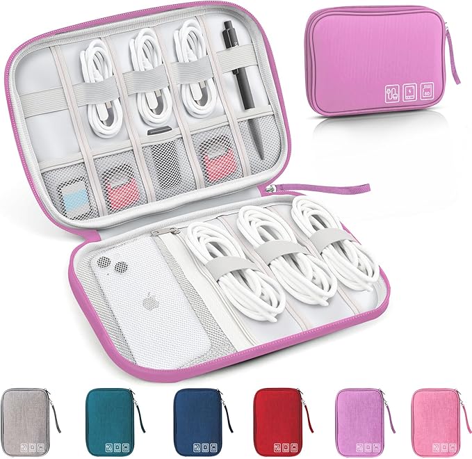 Travel Cable Organizer Bag, Electronics Organizer Tech Pouch with Double Layers for Cords, Chargers, Phone, Earphones, USBs, SD Cards - Travel Essentials Portable Waterproof Tech Pouch