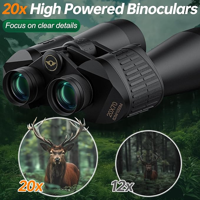 20x70 Binoculars for Adults High Powered - Aurosports HD Binoculars with Clear Low Light Vision - BAK4 Prism Large View for Bird Watching Hunting Travel Outdoor Sports Cruise