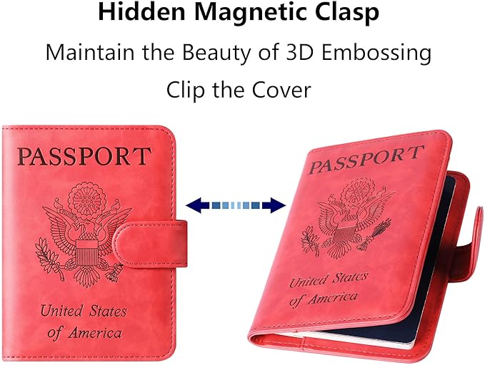 Passport Holder Cover Wallet Travel Essentials Leather Rfid Blocking Case Vacation Luggage Must Haves Travel Accessories for Men Women (120#Red)