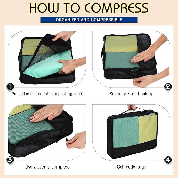 5 Pcs Packing Cubes for Suitcase Large Travel Cubes Carry on Luggage Organizer Bags for Clothes Accessories(L,Black)