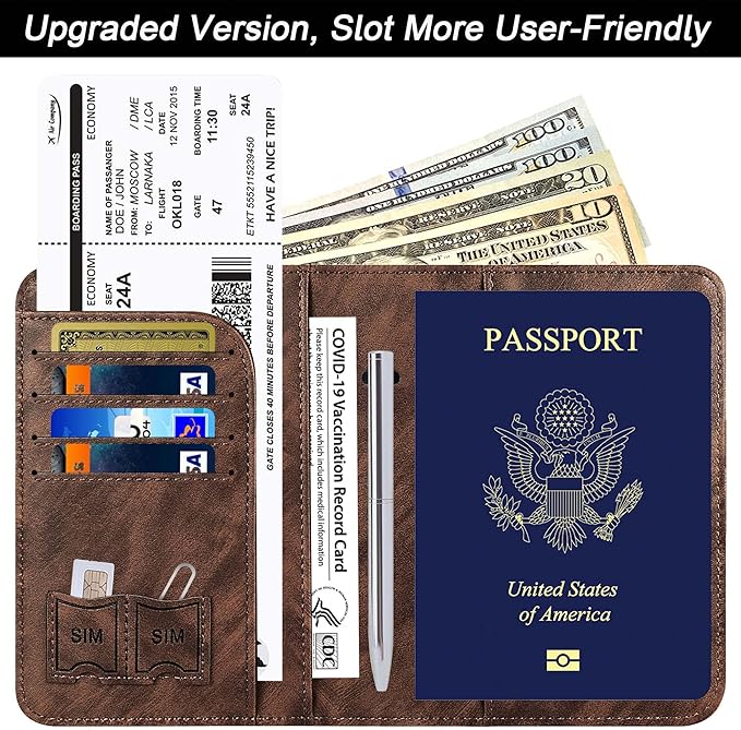 Passport Holder Cover Wallet Travel Essentials Leather Rfid Blocking Case Vacation Luggage Must Haves Travel Accessories for Men Women (116#Coffee)