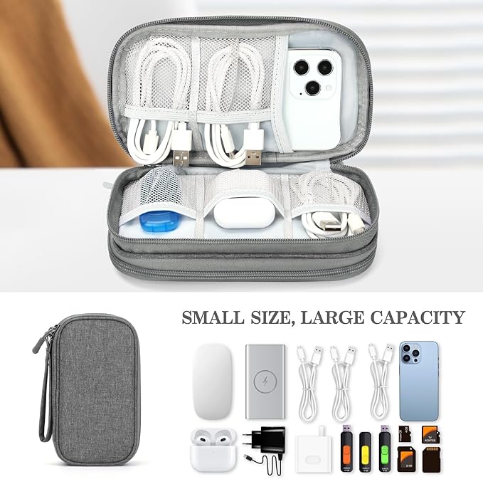 FYY Travel Cable Organizer Pouch Electronic Accessories Carry Case Portable Waterproof Double Layers All-in-One Storage Bag for Cord, Charger, Phone, Earphone Dark Grey