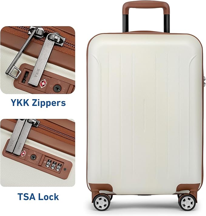 KYME Suitcase Hardshell With Double Spinner Wheels, PC+ABS TSA Lock Travel Luggage (Beige, 20" Carry On)
