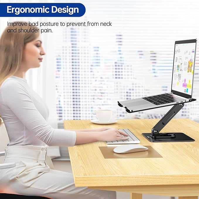 BESIGN LS12 Laptop Stand with 360° Rotating Base, Ergonomic Adjustable Notebook Holder, Riser Holder Computer Stand Compatible with Air, Pro, Dell, HP, Lenovo More 10-14" Laptops (Black)