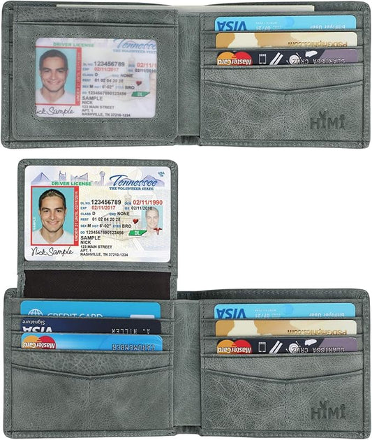 Wallet for Men-Genuine Leather RFID Blocking Bifold Stylish Wallet With 2 ID Window