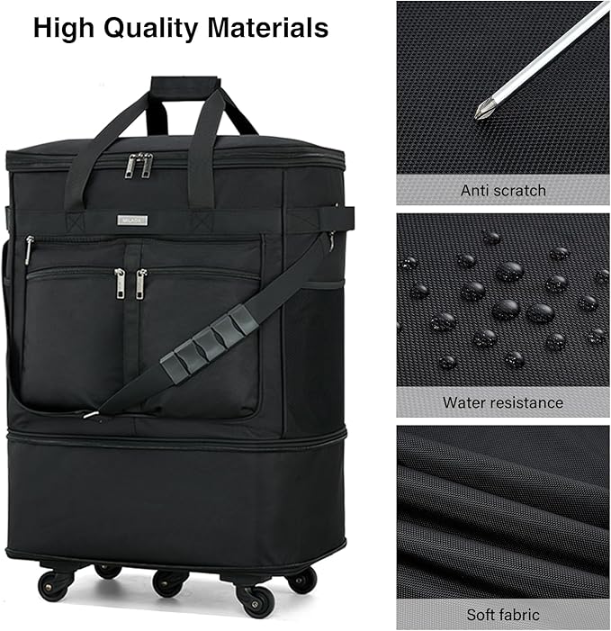 MILADA Expandable Luggage Bags for Travel Foldable Suitcase with Wheels Collapsible Rolling Travel Duffle Bag Lightweight Large Suitcases without Telescoping Handle, Black