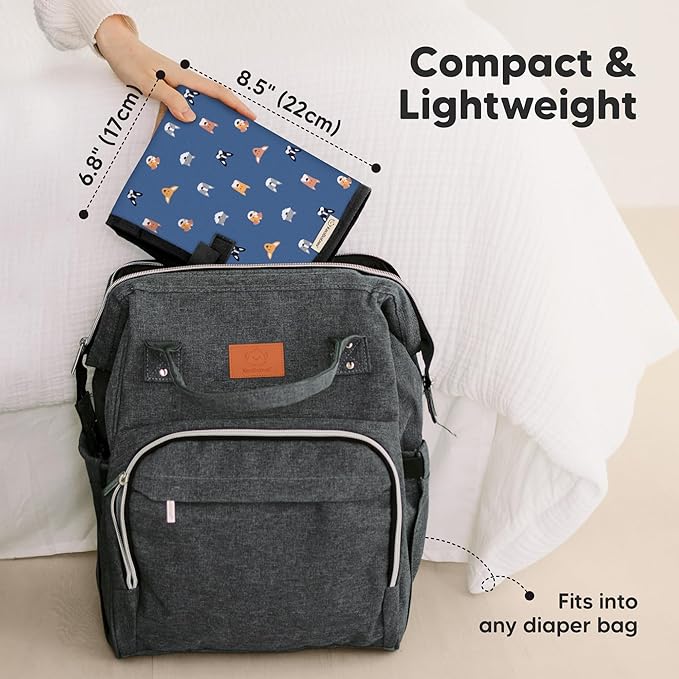 KeaBabies Portable Diaper Changing Pad, Easy Wipe Clean - Foldable Waterproof Baby Changing Mat for Diaper Bag, Compact, Lightweight, 25x13 Baby Changer Travel Essential,Machine Washable(Pets & Paws)