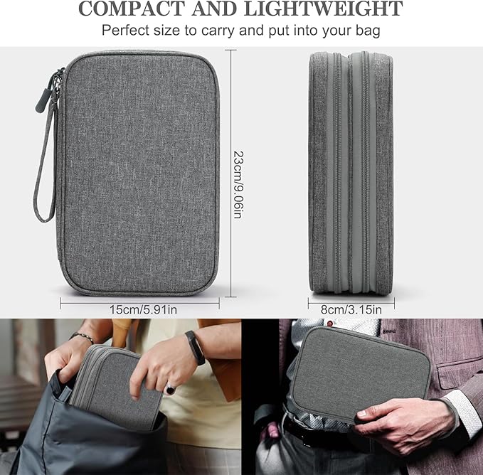 FYY Electronic Organizer, Large Travel Cable Organizer Bag Pouch Electronic Accessories Carry Case Portable Waterproof Double Layers All-in-One Storage Bag for Cable, Cord, Charger, Phone, Dark Grey