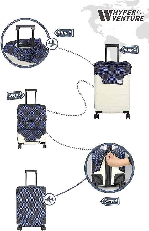 HYPER VENTURE Washable Luggage Cover - Fashion Suitcase Protector Fits 31-32 Inch Luggage (Blue Cube, XL)