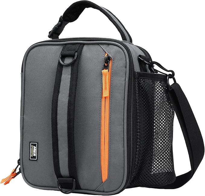 MIER Expandable Lunch Bag Insulated Lunch Box for Men to Work Travel Portable Lunchbox Bags with Shoulder Strap and Water Bottle Holder(Grey/Orange)
