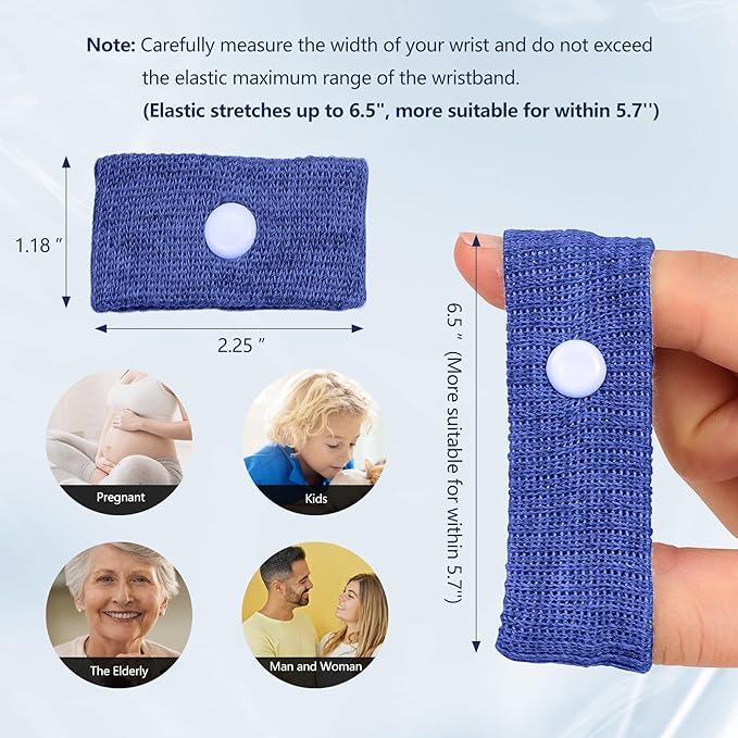 Motion Sickness Wristband, Anti-Nausea Acupressure Wrist Band for Nausea Relief, Dizziness and Vomiting from Car Sea Boat Flying Travel Sickness for Adults and Kids (Dark Blue, Large, 2 Pairs)