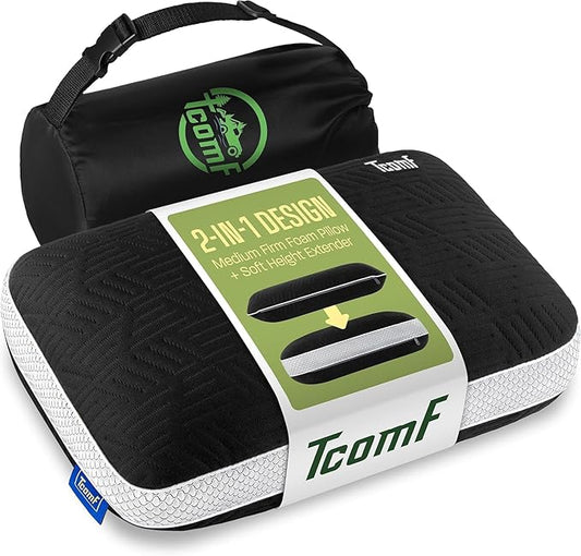 Camping Pillow: Dual Cover, Memory Foam Travel Pillow, Medium Firm Camp Pillow, Camping Pillows for Sleeping, 5 Layers for Support, Small Travel Pillow,Small Portable Pillow 10x16 Inches (Black)