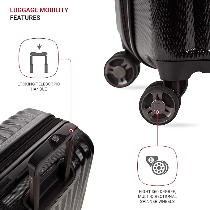 SwissGear 7272 Energie Expandable Hardside Luggage with Spinner Wheels and TSA Lock, Black, Checked-Large 27-Inch