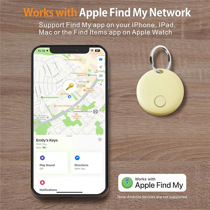 Reyke Smart Tag, Air Tracker Luggage Tracker, Works with Apple Find My (iOS Only), Item Locator for Key, Luggage, Backpack, Wallet, IP67 Waterproof, Yellow