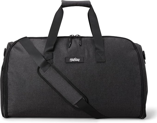 Halfday Convertible 2-in-1 Garment Duffel Weekender Bag 45L | Wrinkle-Free Travel, Hanging Suit Compartment, Shoe Pockets, Trolley Sleeve. Durable & Water-Resistant Carry-On, Shadow