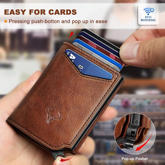 BULLIANT Men Wallet Leather Wallet Card Holders Money Clip for Men 10Cards-Magnetic Flip on Metal Case