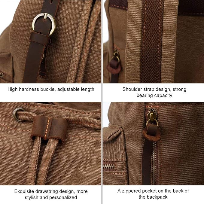 AUGUR High Capacity Canvas Vintage Backpack - for Hiking Travel 12-15.6" Laptop Backapcks for Men Casual Daypacks Rucksack(L-Khaki)