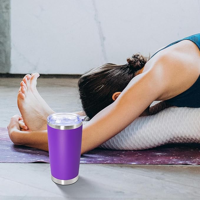 20oz Tumbler Bulk Stainless Steel Tumbler Cup with Lid Vacuum Insulated Double Wall Travel Mug, Durable Powder Coated Travel Coffee Tumbler Mug for Hot & Cold Drinks, Purple,12 Pack