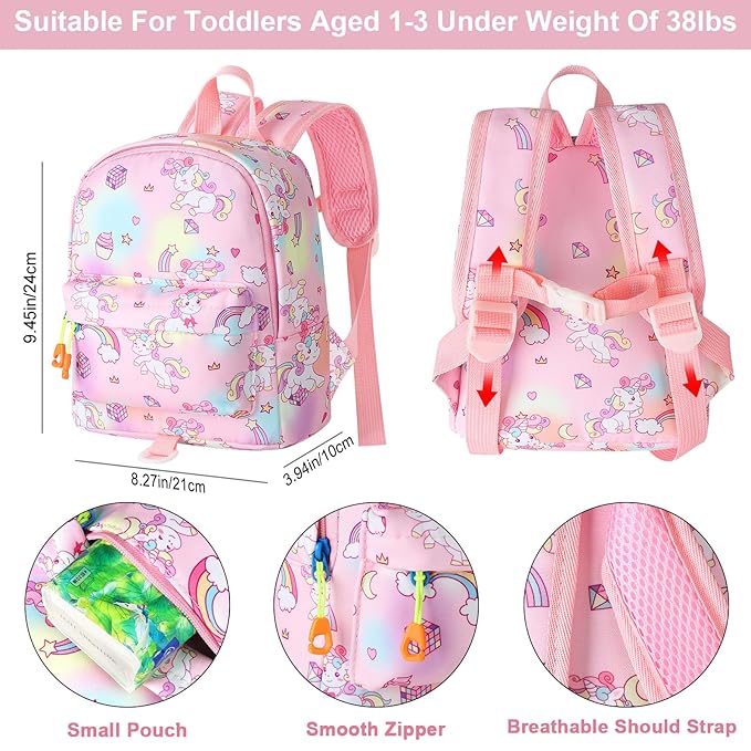Accmor Toddler Backpack Leash with Anti Lost Wrist Link, Cute Mini Child Walking Harnesses Keep Kids Close Back Pack Rope Tether Rein for Baby Girls (Pink Colorful/Unicorn)