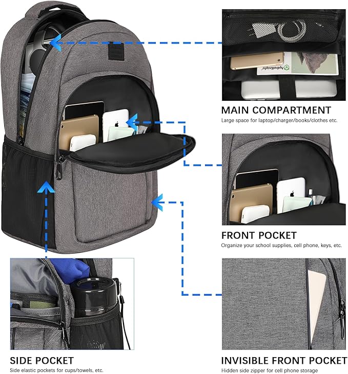 LARIPOP Extra Large Backpack,17.3 Inch Business Laptop backpack for Men Women with USB Charging Port,Water-Resistant Laptopack Weekender Daypack for Work College Computer