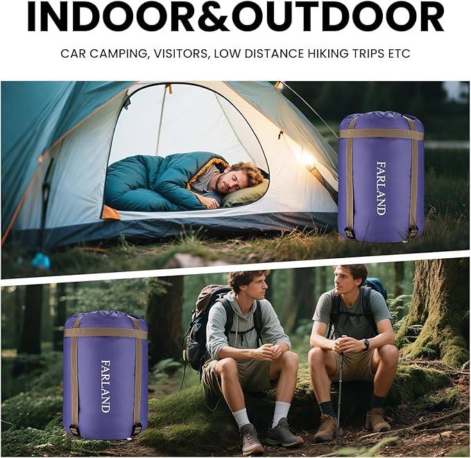 FARLAND Sleeping Bags 30℉ for Adults Teens Kids with Compression Sack Portable and Lightweight for 3-4 Season Camping, Hiking,Waterproof, Backpacking and Outdoors