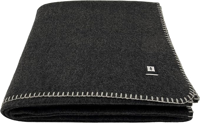 EKTOS 100% Virgin Wool Blanket, 90" x 66", Perfect for Camping, Survival and Bushcraft (Charcoal, Twin Size)