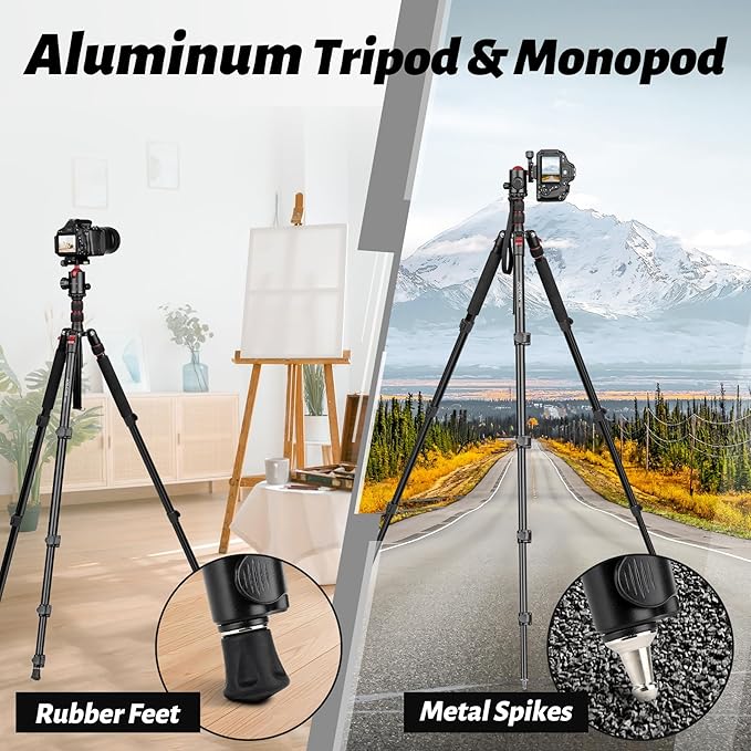 JOILCAN Tripod for Camera, 81" Aluminum Camera Tripod Monopod for DSLR, Heavy Duty Travel Tripods for Spotting Scope Binoculars Laser Level, Payload 35Lb